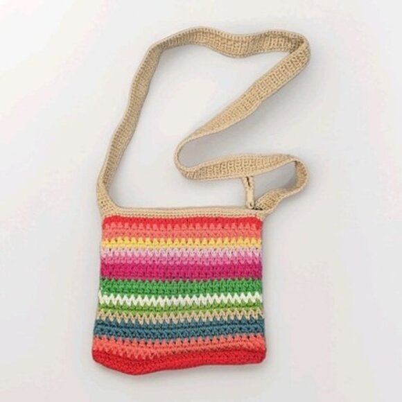 The Sak Crochet Crossbody Bag Rainbow Striped Boho Hippie Purse - Picture 2 of 9